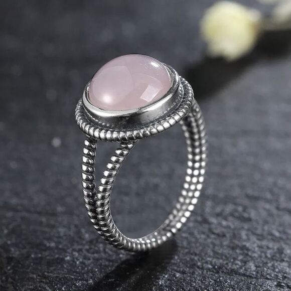 Natural Rose Quartz Sterling Silver Ring New Pale Pastel Pink - Picture 2 of 6